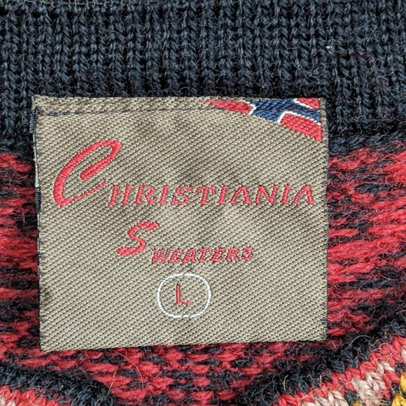 Christiania Sweaters Red Black Orsta Pure New Wool Nordic Cardigan Sweater L - Picture 9 of 12